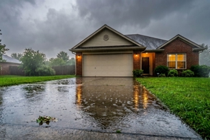 An Augusta home driveway pooling water during a summer storm.
