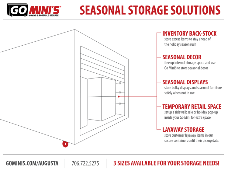 Go Mini's solutions for seasonal storage options for your business or retail store. 