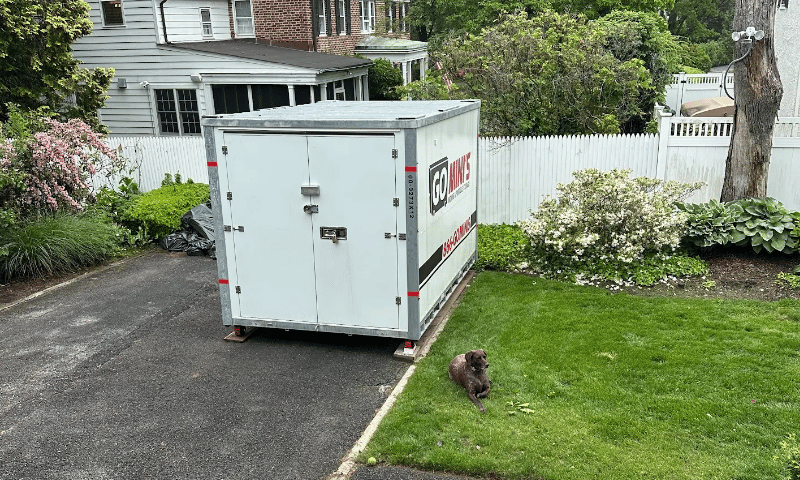 Portable storage container delivered to Connecticut home driveway