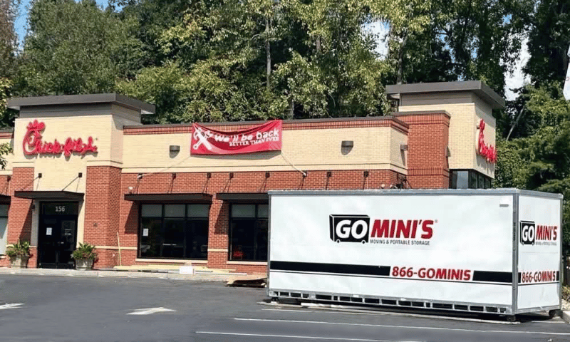 Portable storage container delivered to Connecticut business parking lot